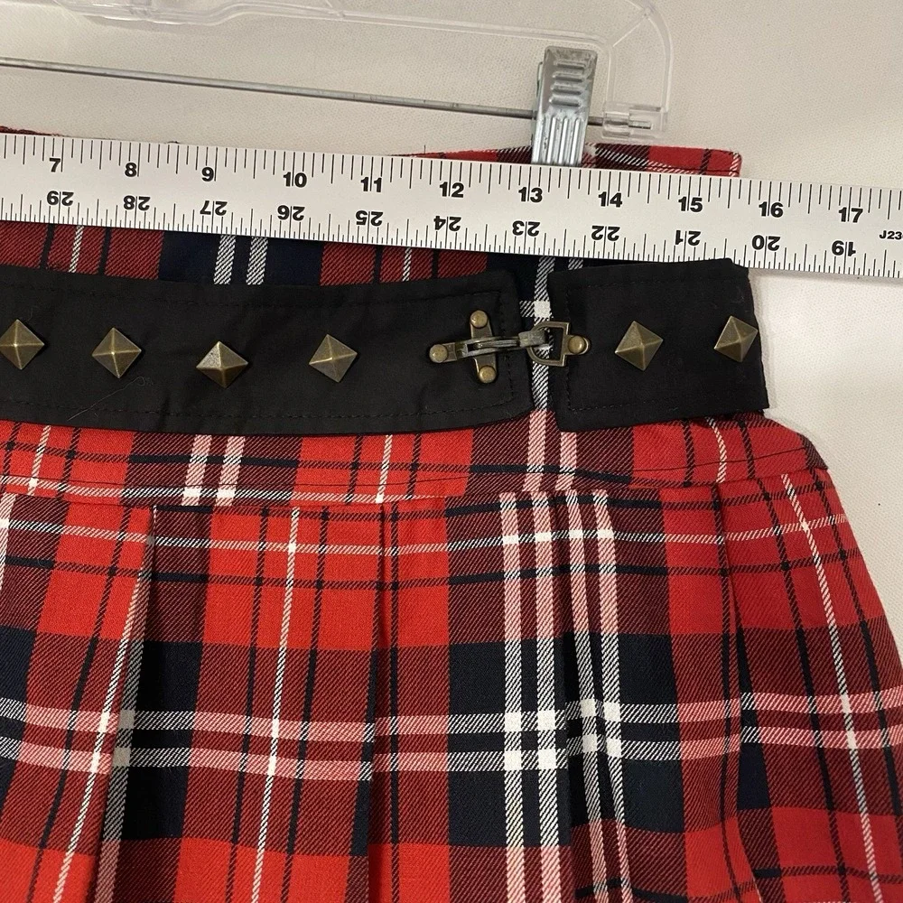 Abbey Dawn Mini Plaid Pleated Skirt Size 9 Red Black Punk Emo Y2K Academia